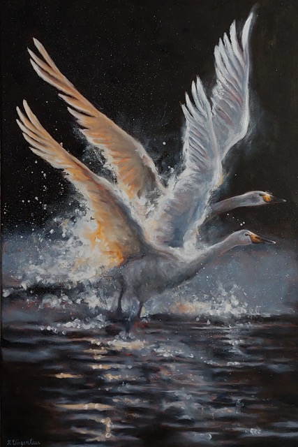 Heidi Wirgentiuksen maalaus Strömfors Art- taidenäyttelyssä Strömforsin ruukissa.
